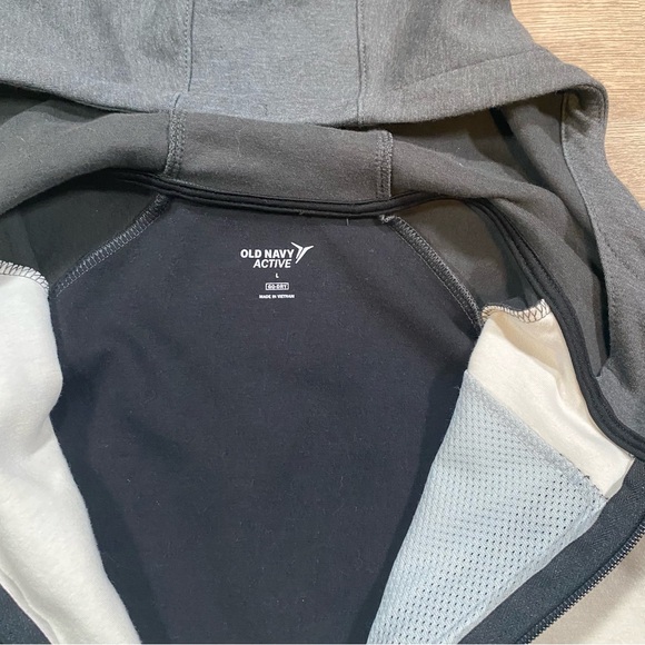 Old Navy Active Zip-up Hoodie Men's Large Black Cream Go-Dry Chest Pockets - Picture 10 of 13